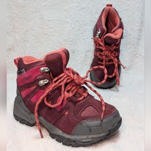 L.L. Bean Kids Waterproof Hiking Boots Burgundy Coral Little Girls size 1